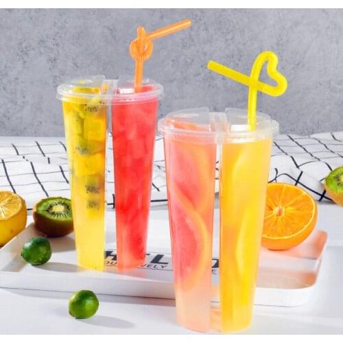 30pcs Double couple cup 600ml large transparent cups party favors disposable coffee cups milk tea juice plastic cups with lid