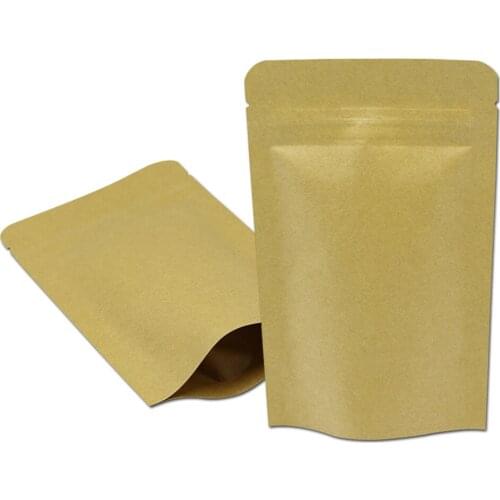 100PCS/ Lot Stand Up Zip Lock Self Seal Kraft Paper Doypack Aluminum Foil Zipper Mylar Foil Bag Sugar Coffee Tea Storage Pouches