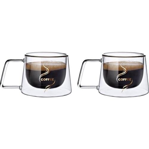 2 Pieces 200 300ml Double Wall Insulated Glasses Espresso Mugs Thermo Latte Milk Office Drinkware Juice Cup with Spoon