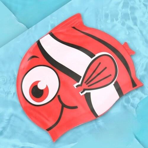 2021 New Fashion Childrens Swimming Cap Silicone Waterproof Ear Protection Fish-shaped Cat Cartoon High-elastic Swimming Cap