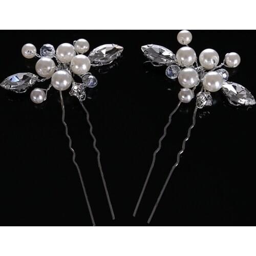 3pcs Bridal Hair Accessories Pearl Flower U Hair Clip Crystal Rhinestone Bride Hair Sticks Pin Hearwear Wedding Jewelry