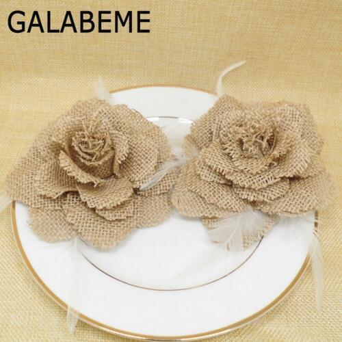 4pcs Jute Burlap Hessian Feather Flower with pin Hat DIY Craft rustic wedding centerpieces vintage wedding decoration