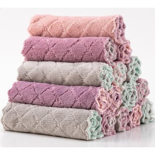 5/10pcs Coral Velvet Dishcloth Kitchen Clean Towels Nonstick Oil Coral Hanging Hand Towels Kitchen Accessories Strong Absorption