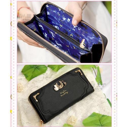5 pieces black white Sailor Moon the 20th Anniversary Luna Crystal Bag Womens Long Wallet Purse Christmas Gift for Girl