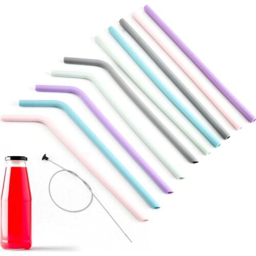 6Pcs Reusable Silicone Drinking Straws with Cleaning Brushes Flexible Straws for Kids Party Supplies Bar Tool Party Straws