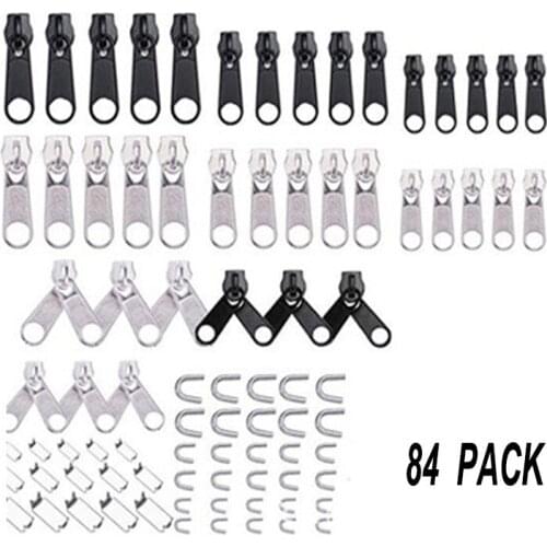 84pcs Sewing Jacket Zipper Slider Metal Replacement Zip Head Tool Universal Zipper Repair Kit Install Pliers