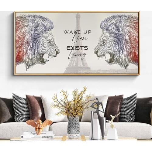 Abstract Two Lions With Tower Backgound Painting Animal Canvas Wall Art Picture Prints And Posters For Living Room Home Decor