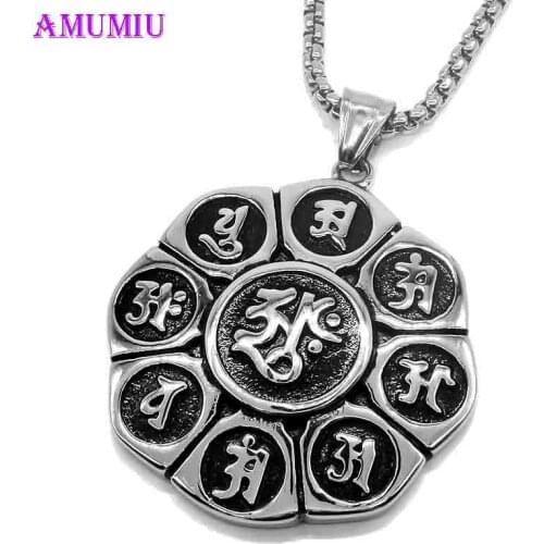 AMUMIU Eight element pendant chain necklace tag punk jewelry black stainlness steel necklace men women symbol P099