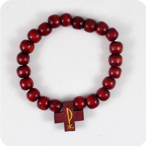 12x Red Wood Cross Rosary Beads Stretch Strand Charm Bracelets Catholic Christian Fashion Religious Jewelry Xmas Gift