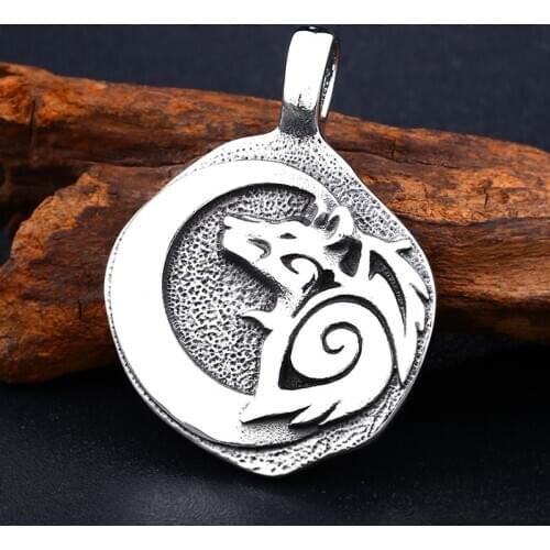 Stainless steel Odin Wolf and Crow Necklace pendant Nordic jewelry charm chain