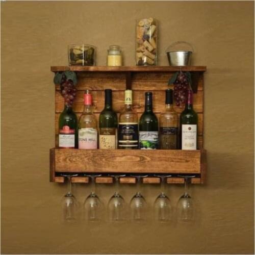Decorative Wood Rack Wine Rack Goblet Hanger 6 S Wall-Mounted Brown Classic Rustic Looking New Fast Shipping
