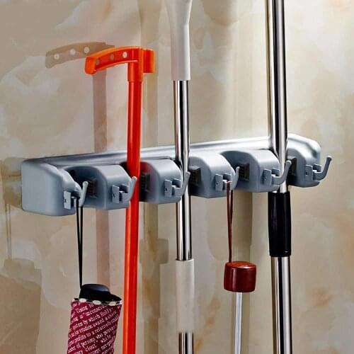 Brush Broom Mop Holder + Tool Hanger 5 Position and 6 Hooks Wall Mounted Rack Cupboard Tidy Storage Organiser for Rake