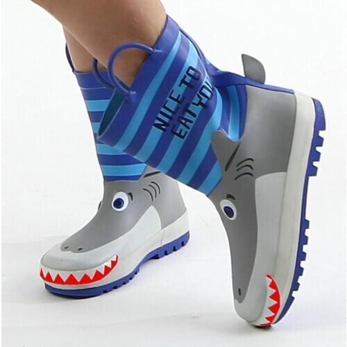 Cartoon Shark Kids Rain Boots Boy Girl Waterproof Shoes Fashion 3D Printed Childrens Rubber Boots Non-slip Baby Water Shoes