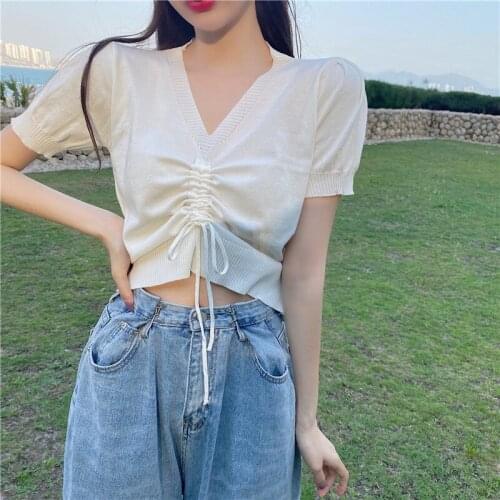 Ice silk carefree machine short sleeve 2021 summer new slim fashion casual T-shirt v-neck womens blouse