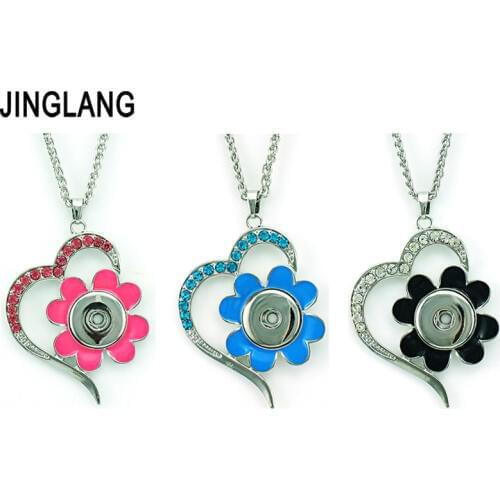 JINGLANG Free Shipping Pendant Necklaces Fashion 18mm Snap Buttons Interchange Heart Necklace For Women Jewelry