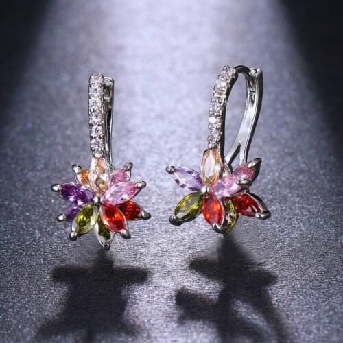 KSRA Trendy Colorful Flowers Zircon Earrings For Women Personalized Wedding Bride Bridesmaid Jewelry Accessories Prom Party