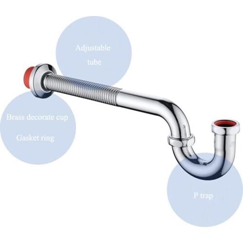 Brass Siphon Waste Pipe Drain Bottle P Trap Adjustable Tube For Bathroom Basin