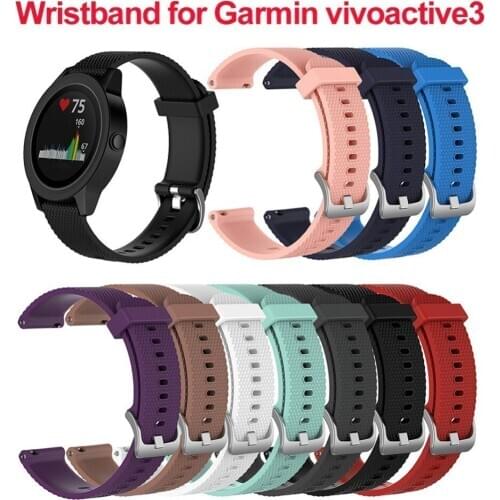 Best price L/S Colorful Plaid Soft Silicone Replacement Strap for Garmin vivoactive3 vivomove HR Smart Wristband