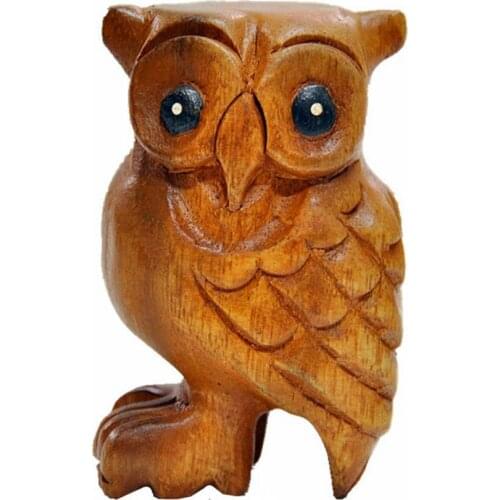 Lovely Fashion Owl Bird Animal Figurines Decor Home Living Room Bookshelf Natural Miniature Woodcraft is Popular Cute Kid Gifts
