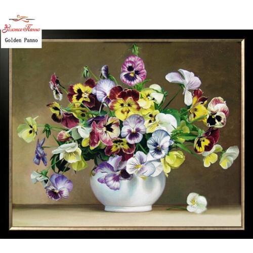 Golden Panno,Needlework,Embroidery,DIYFloral Painting,Cross stitch,kits,14ct Pansies home Cross-stitch,Sets For Embroidery