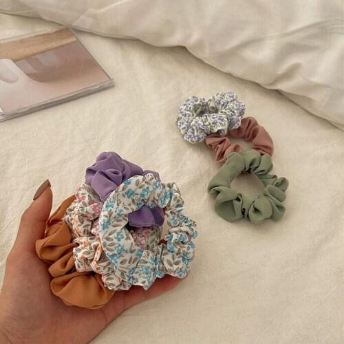 Small Hair Scrunchies Set 2pcs Flowers Cute Hair Accessories Girls Sweet Slim Hair Ties Women Ponytail Holders Rubber Bands