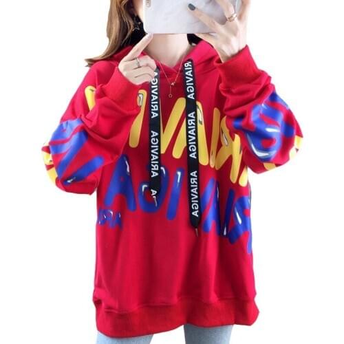 2020 New Autumn And Winter Plus Velvet Thick Loose Women Hoodie Graffiti Letter Printing Casual Fashion Plus Size Girl Pullover