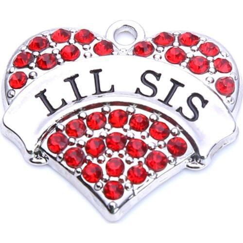 New Arrivalr 20 pcs a lot rhodium plated LIL SIS with red/pink/blue/white crystal heart pendant Hot Selling Drop Shipping