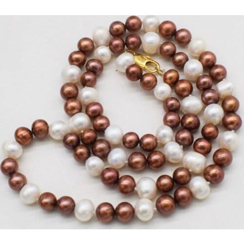 Freshwater pearl white and coffee near round 8-9mm 7-8mm necklace nature 26" FPPJ wholesale beads