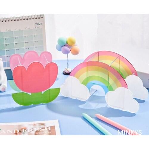 Rainbow Pen Holder Desktop Creative Stationery Storage Box Organizer Home Decoration Flower Vase Kawaii Acrylic Vase