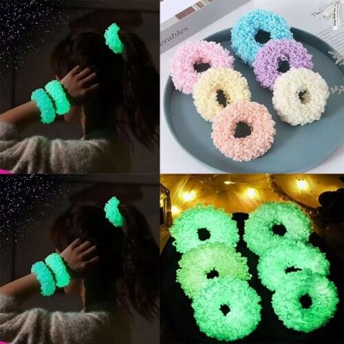 Colorful Luminous Plush Scrunchies Hairband Women Girls Ponytail Headwear Elastic Hair Bands 2021 New Fashion Hair Accessories