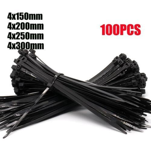 100PC self-locking nylon cord with black and white cord tie wire harness cord with flame retardant plastic tape 4*200mm