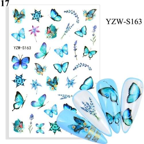 Leaf Butterfly Black White Flower Nail Stickers For Nails Geometric Self-Adhesive Sliders Nails Wraps DIY Nail Arts Decoration