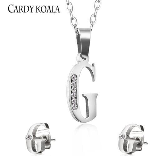 Cardy Koala hot Stainless Steel Letter Neck Pendant Silver Gold Stud Earrings Necklace Pendant Fashion First Name Jewelry Set