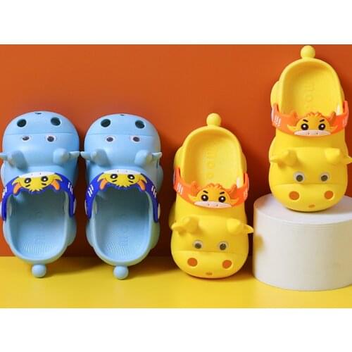 Cute 3D Cattle Shaped Kids Slippers Toddler Baby Boys Girls Non-slip Beach Shoes Cartoon Animal Flip Flop Shoe Children Slippers