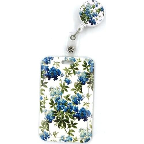 Blue Green Flowers Card Holder Women Men Business Lanyard Badge Card Case Women Card Cover Student Lanyard ID Name Card Holder