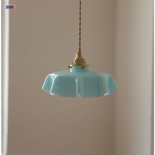 Blue Glass LED Pendant Lamps Copper Nordic Hanging Lamp Art Fixtures For Ceiling Home Light Cafe Bar Bedroom