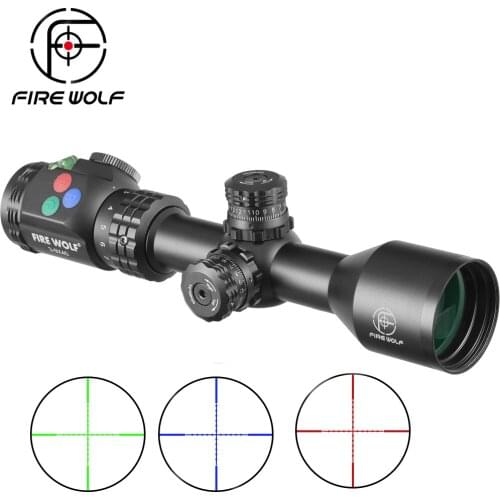 FIREWOLF 3-9X40 Tactical RifleScope Optical RGB Button Cross Dot Sight Illuminated Reticle Sight Hunting Scope With Bubble Level