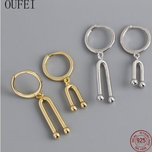 OUFEI Geometric Unique Asymmetric Earrings Temperament Drop Earrings For Women 925 Sterling Silver Earrings Jewelry EH1020