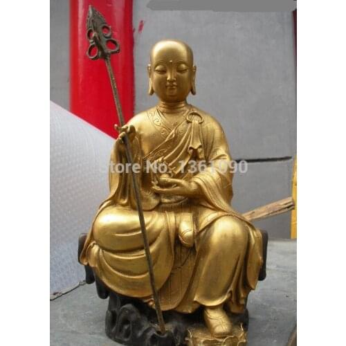 Xd 00911 12"Tibet Buddhism Temple Bronze gild Jizo Ksitigarbha Buddha Statue