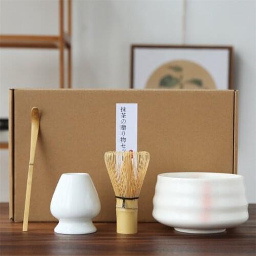 Japanese Style Creative Traditional Bamboo Whisk Scoop Ceramic Simple Matcha Bowl Household Whisk Holder Tea Set with Gift Box