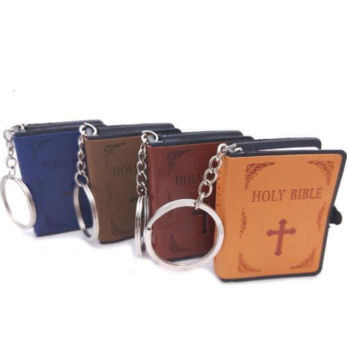 Funny Mini Leather Book Pendant English/Spanish Version of Christian Holy Bible Keychains Car Ker Bags Personality Gifts