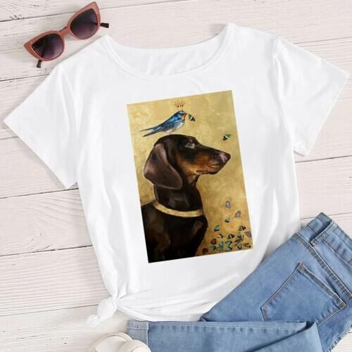 Woman Clothes Short Sleeve Top Dachshund Print T Shirt Novelty 2021 Summer Short Sleeve Fashion European Funny Family Look