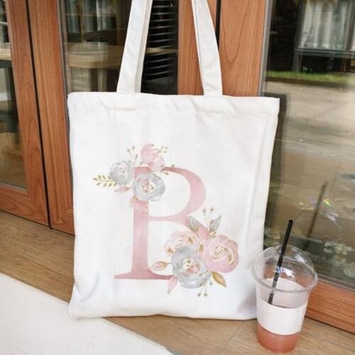 Ladies Handbags Cloth Canvas Tote Bag Floral Letters Pattern Shopping Women Travel Eco Reusable Shoulder Shopper Bags