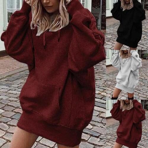 Lady Sweatshirts Chic Solid Color Thicken Long Sleeve Loose Hooded Hoodie Sweatshirt Blouse Female Womens Hoodies Full Sleeve