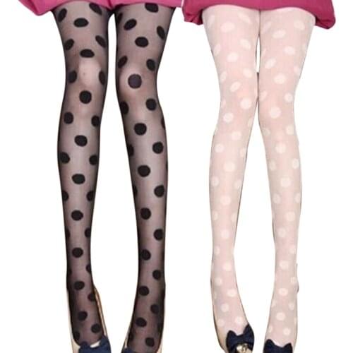 Womens Tights Classic Polka Dot Silk Stockings Ladies Vintage Black/White Pot Round Dot Stockings Pantyhose Female Hosiery