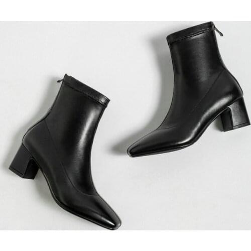 2021 Square Toe Autumn Winter Ladies Pumps Leather All Match Women Shoes Square Heel Zipper Ankle Boots