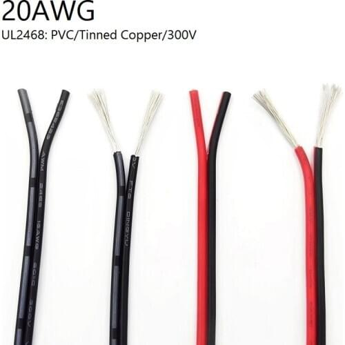 1M 2 Pin Electric Copper Wire 20AWG Lamp Lighting Cable PVC Insulated Double Cords Extend Connect Line White Black Red UL2468