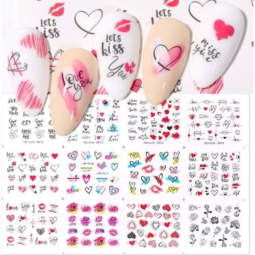 Harunouta 12Pcs Sweet Love Heart Nail Water Decals Valentines Manicure Letter Flower Leaf Sliders for Nails Accessories