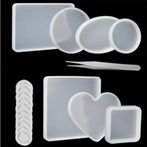 18pcs Epoxy Resin Molds Kit Round Square Rectangle Heart Oval Shape Casting Moulds For DIY Silicone Coasters Jewelry Making Tool