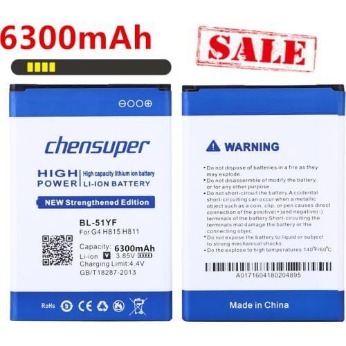 Chensuper NEW 6300mAh BL-51YF BL-51YH Battery for LG G4 H810 VS999 V32 VS986 LS991 F500 F500S F500K F500L H815 H81 H818 H819